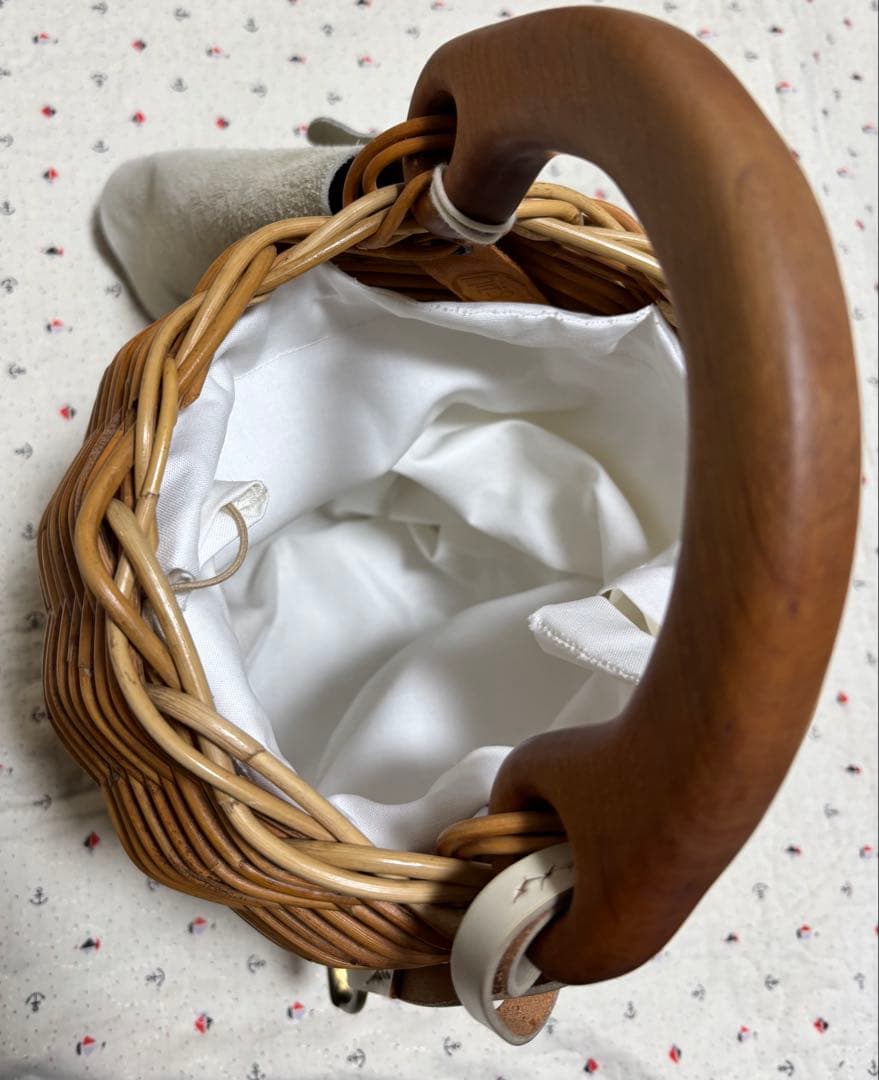wood handle basket スエードカバー かごバッグ