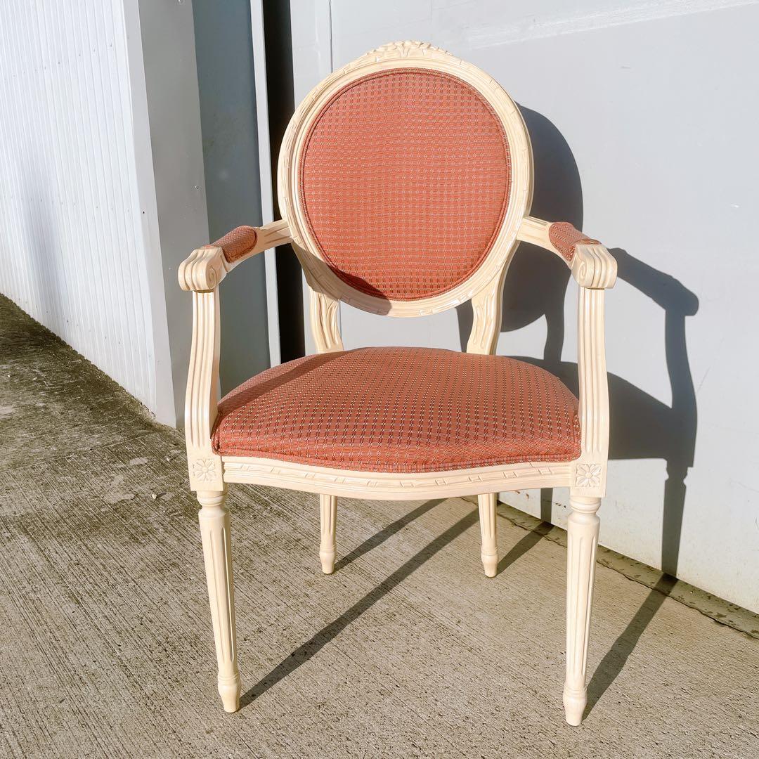 【美品①】ルイ16世様式 フランス華麗チェック織物張 メダリオンアームチェア