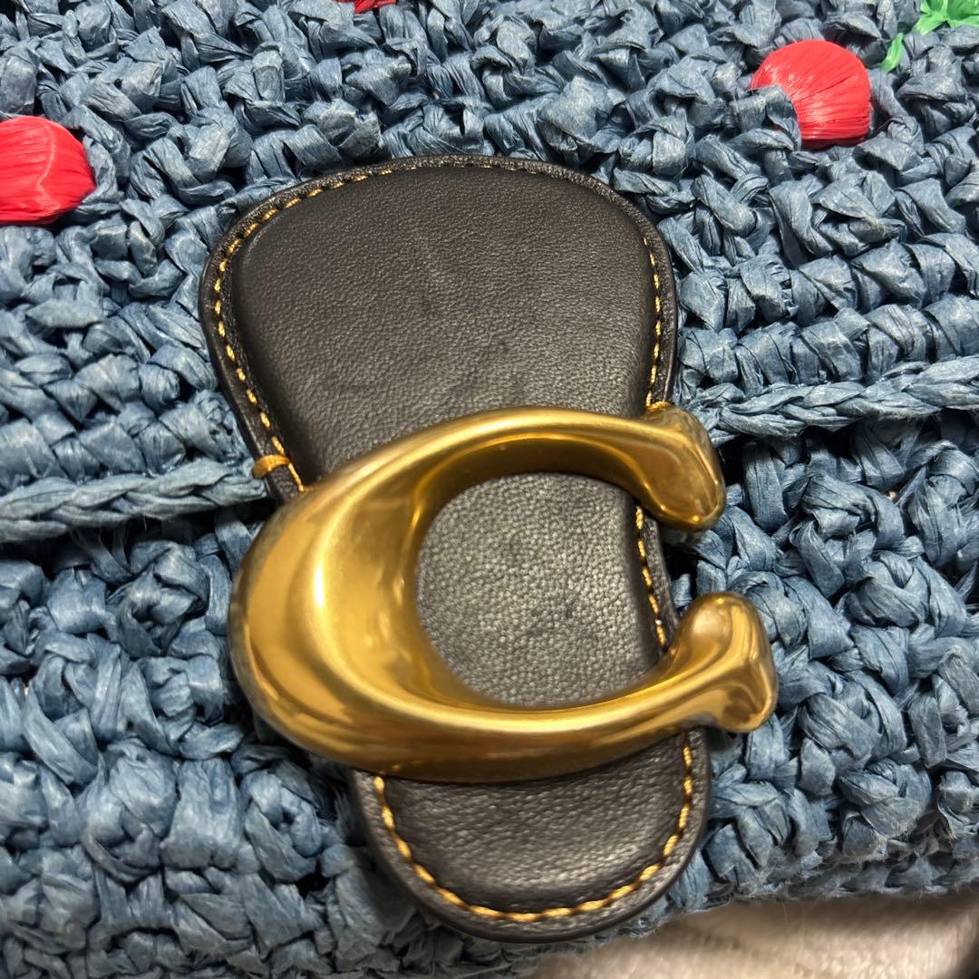 COACH チェリー柄ストロー素材ハンドバッグ