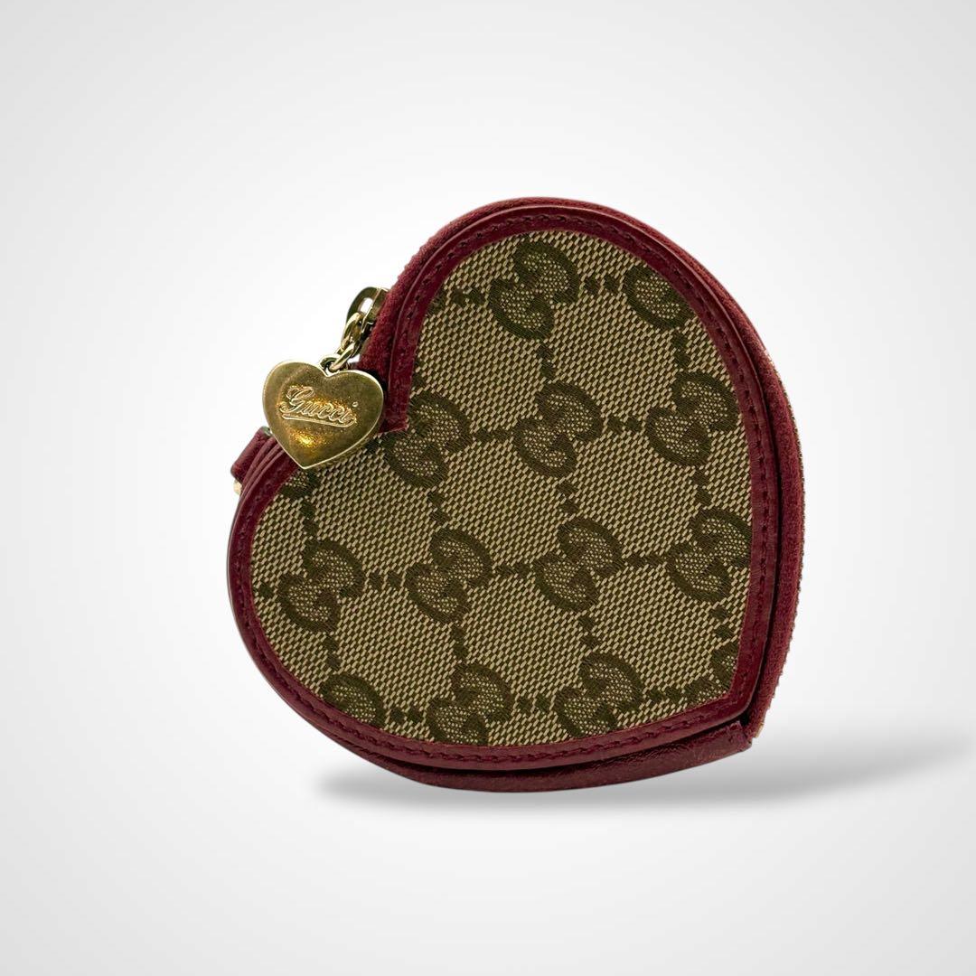 希少✨GUCCI グッチ ハート型 ケース GG柄 小銭入れ レッド 本革