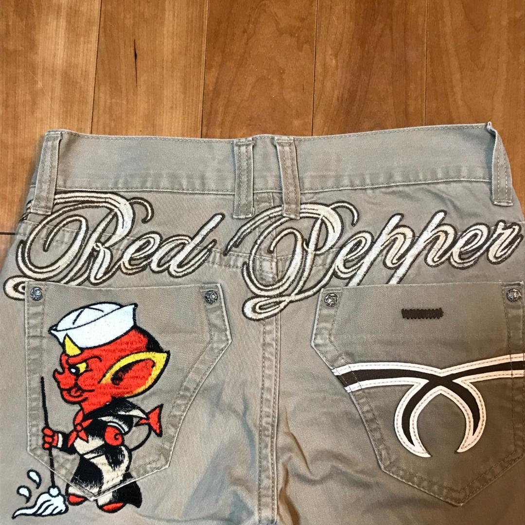 メンズ【美品 Red Pepper Ed Hardy】30 刺繍 チノ タトゥ