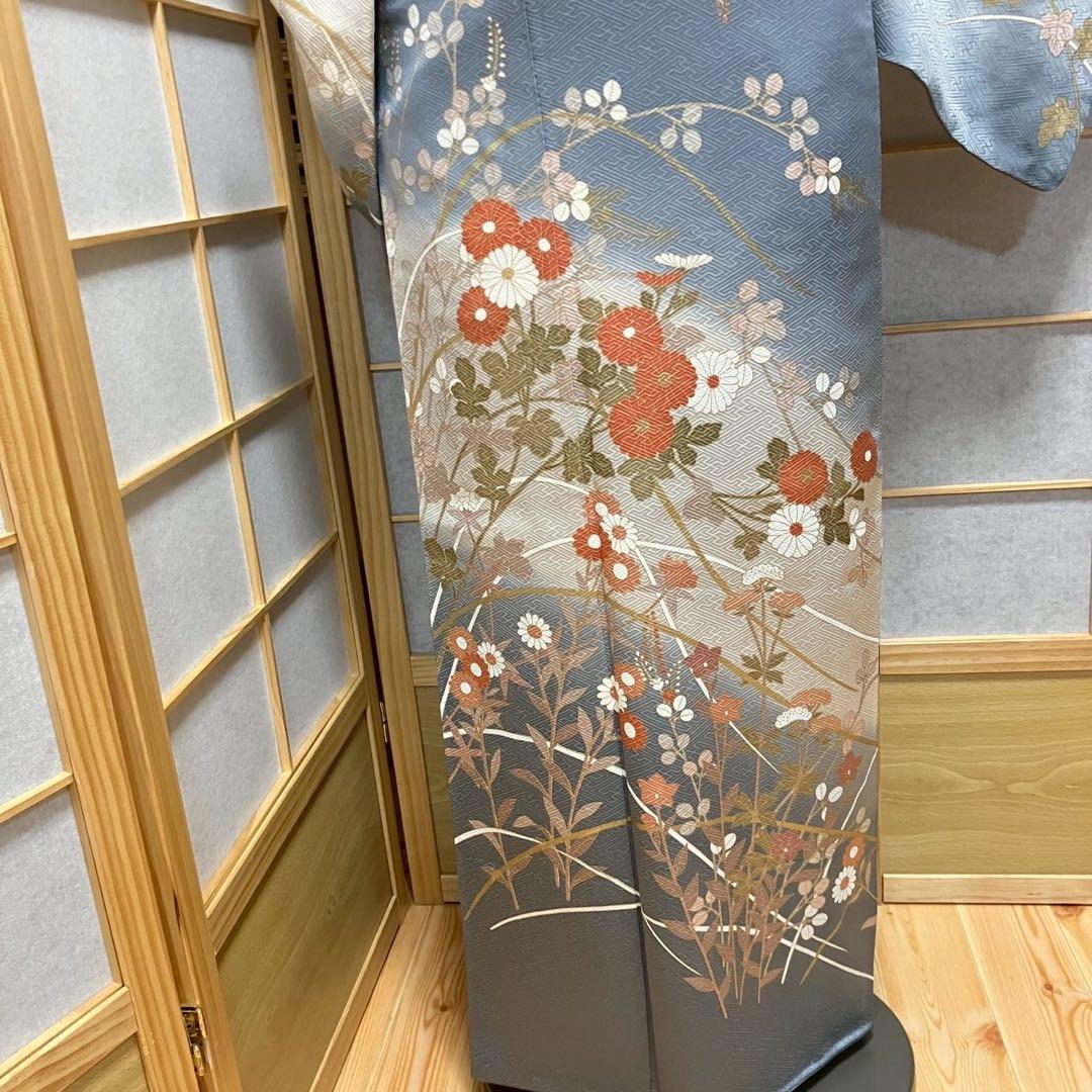 ［5800］訪問着 美品 草花 金彩 三越扱い ぼかし 正絹 着物 袷