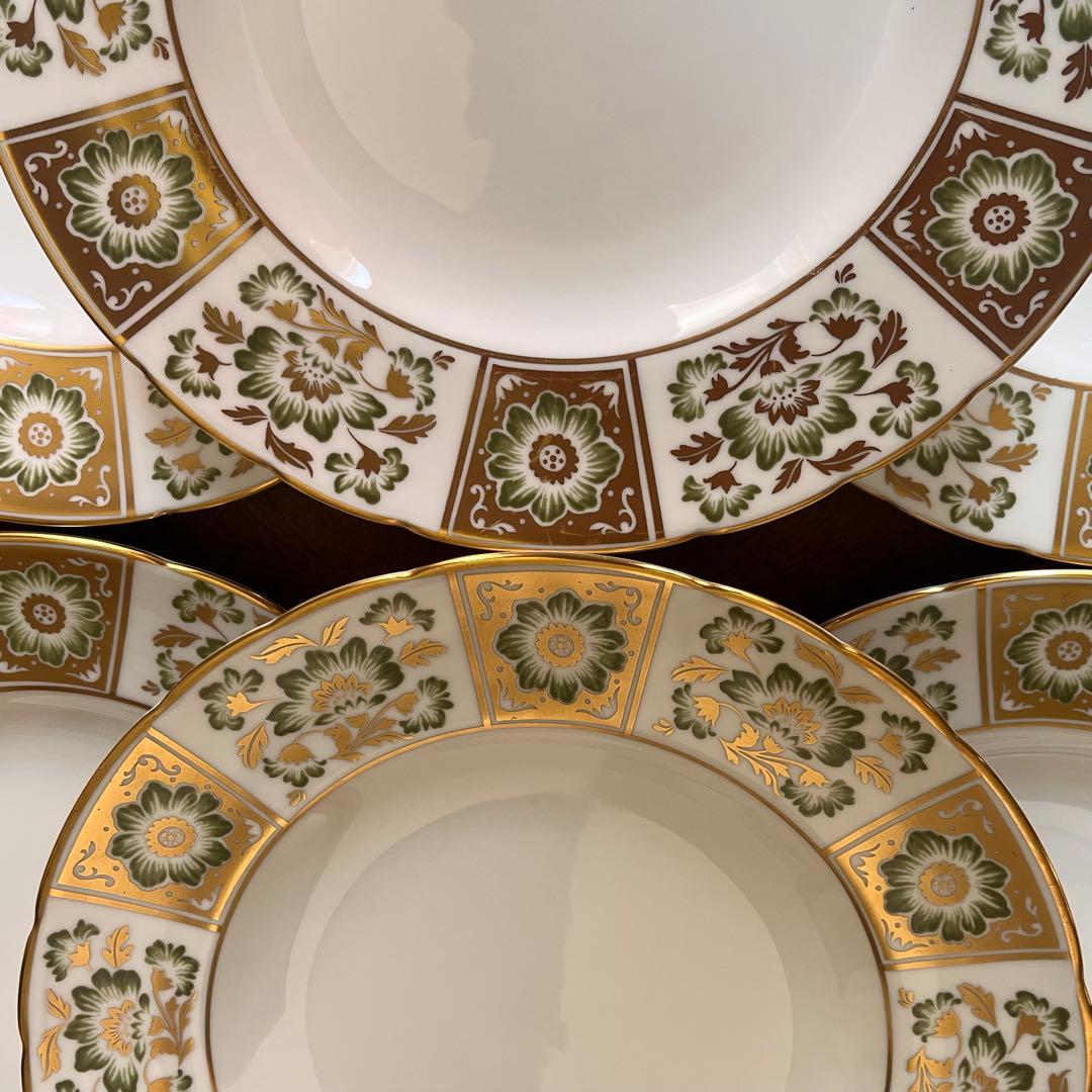 【希少品】ロイヤルクラウンダービー★ダービーグリーンパネル★豪華なディナー皿6枚