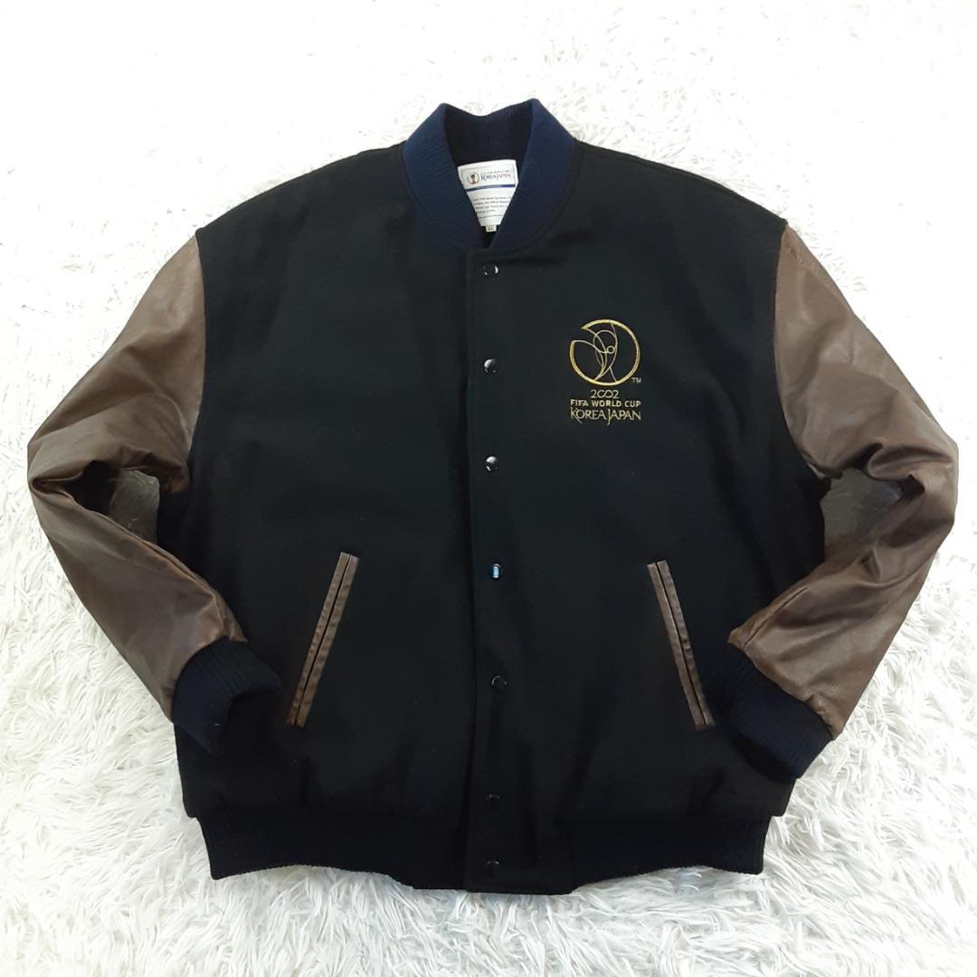 美品◎2002 FIFA W杯 スタジャン アウター 黒茶 レザー 本革 日本製
