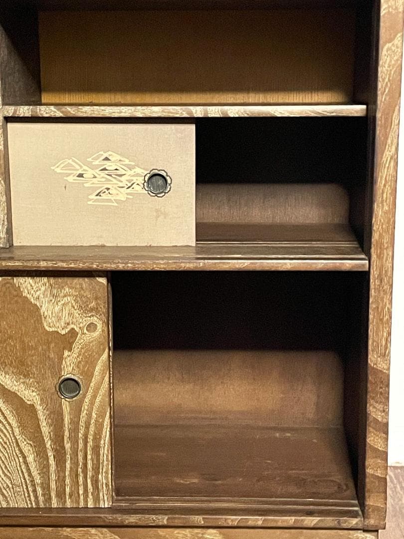 【昭和レトロ】茶ダンス｜収納棚｜ガラス戸付き｜キズあり｜木目調｜ヴィンテージ家具