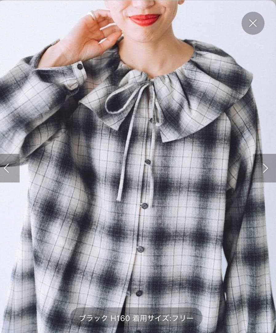 IENA BLACK フリルチェックブラウス