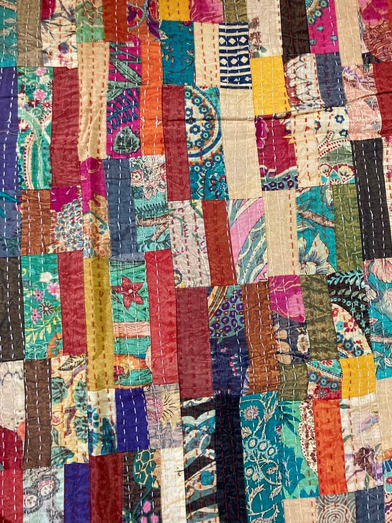 インド　ダブルサイズ　パッチワーク　ストーンウォッシュ×花柄