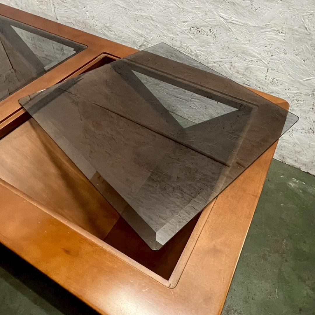 【マルニ】 センターテーブル ローテーブル 木製 ガラス天板 A0874