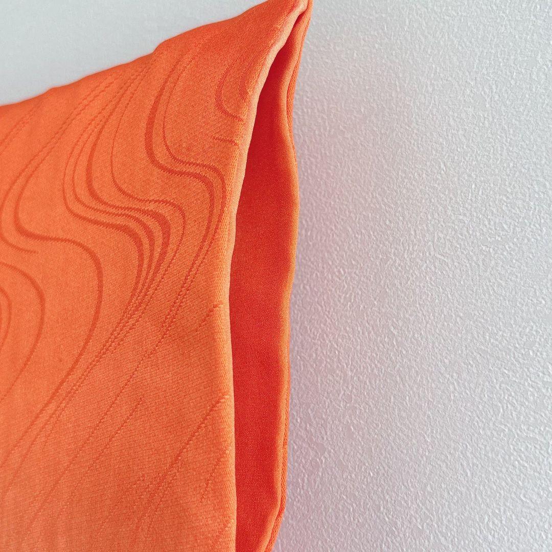 フルセット七五三７歳女の子　オレンジ地　傘椿　黒地袋帯　袖なし長襦袢7125