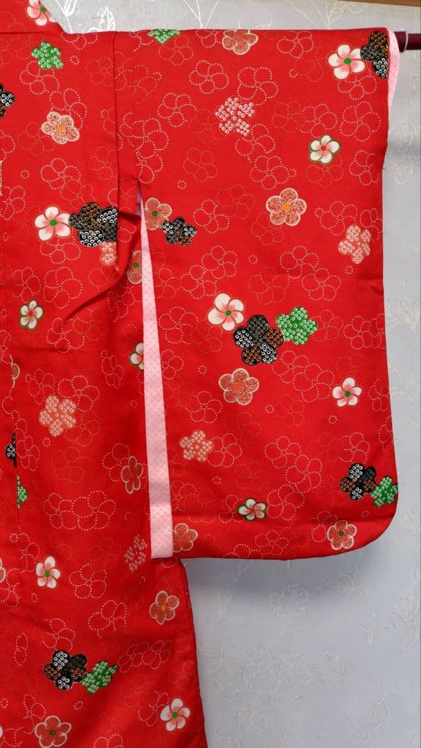 RK330アンティーク子供着物3点セット長襦袢巾着袋付き着丈90裄丈39　3歳用