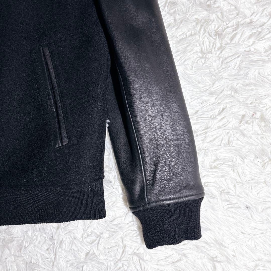 美品 ジャックローズ スタジャン 本革袖 ウール L ブラック 刺繍 ジャケット