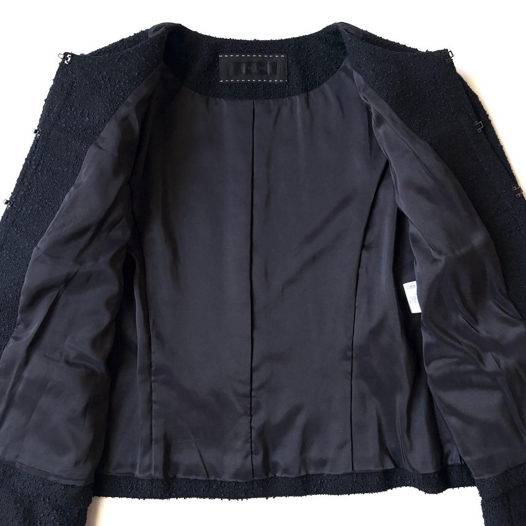 トゥービーシック ツイード ノーカラージャケット 大きいサイズ セレモニー 紺