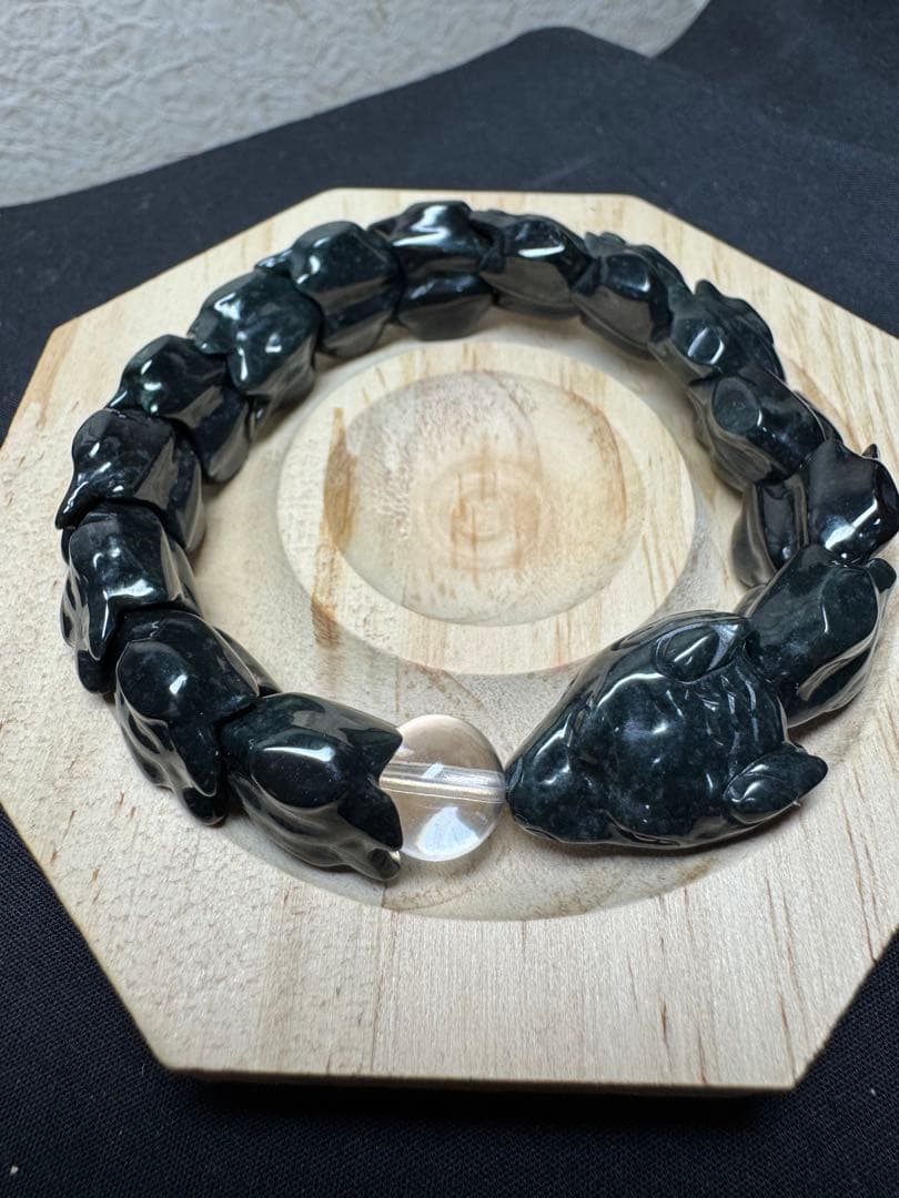 水晶&濃緑黒翡翠龍神ブレスレット