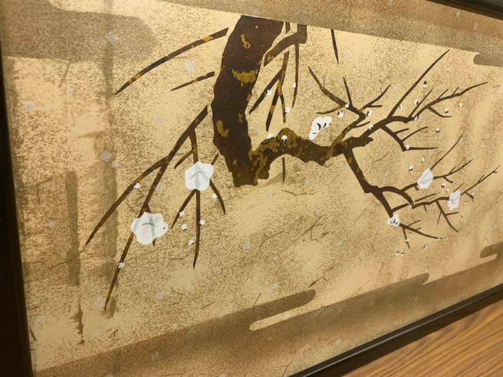 三月三枚折屏風　40号　梅と御所車