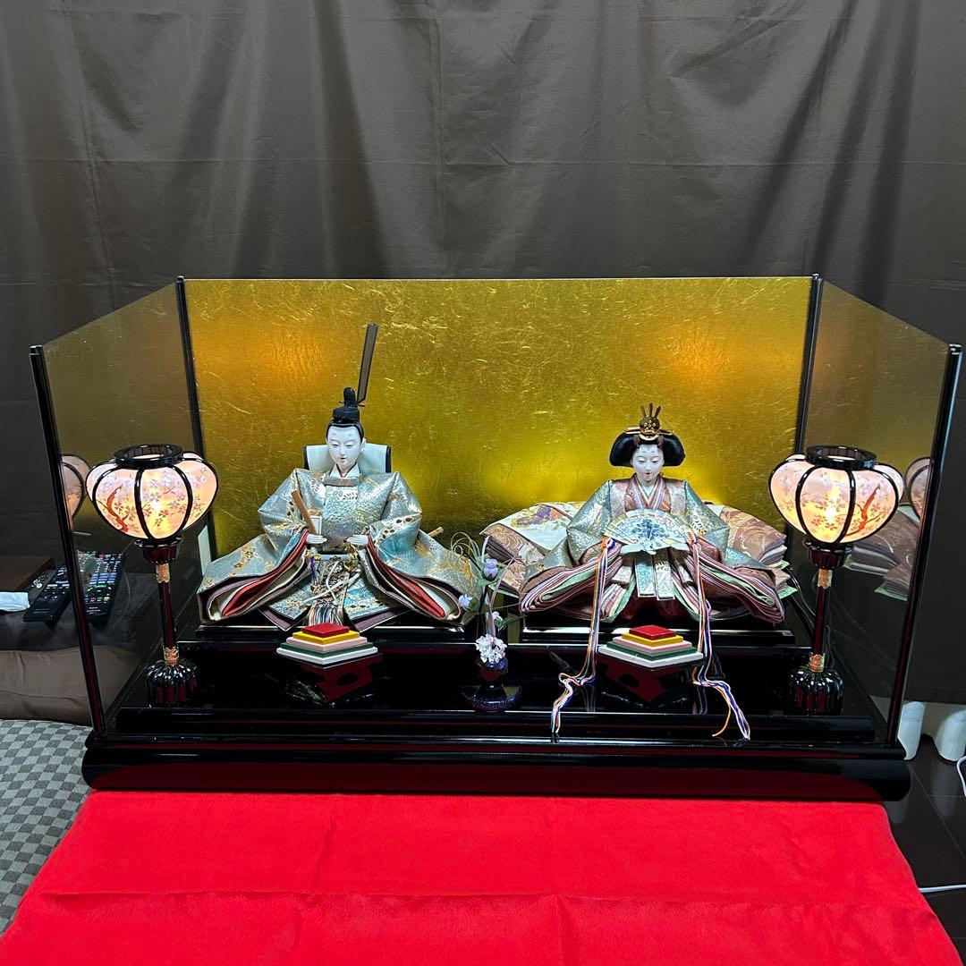 ガラスケース付き　ひな人形セット 提灯付き