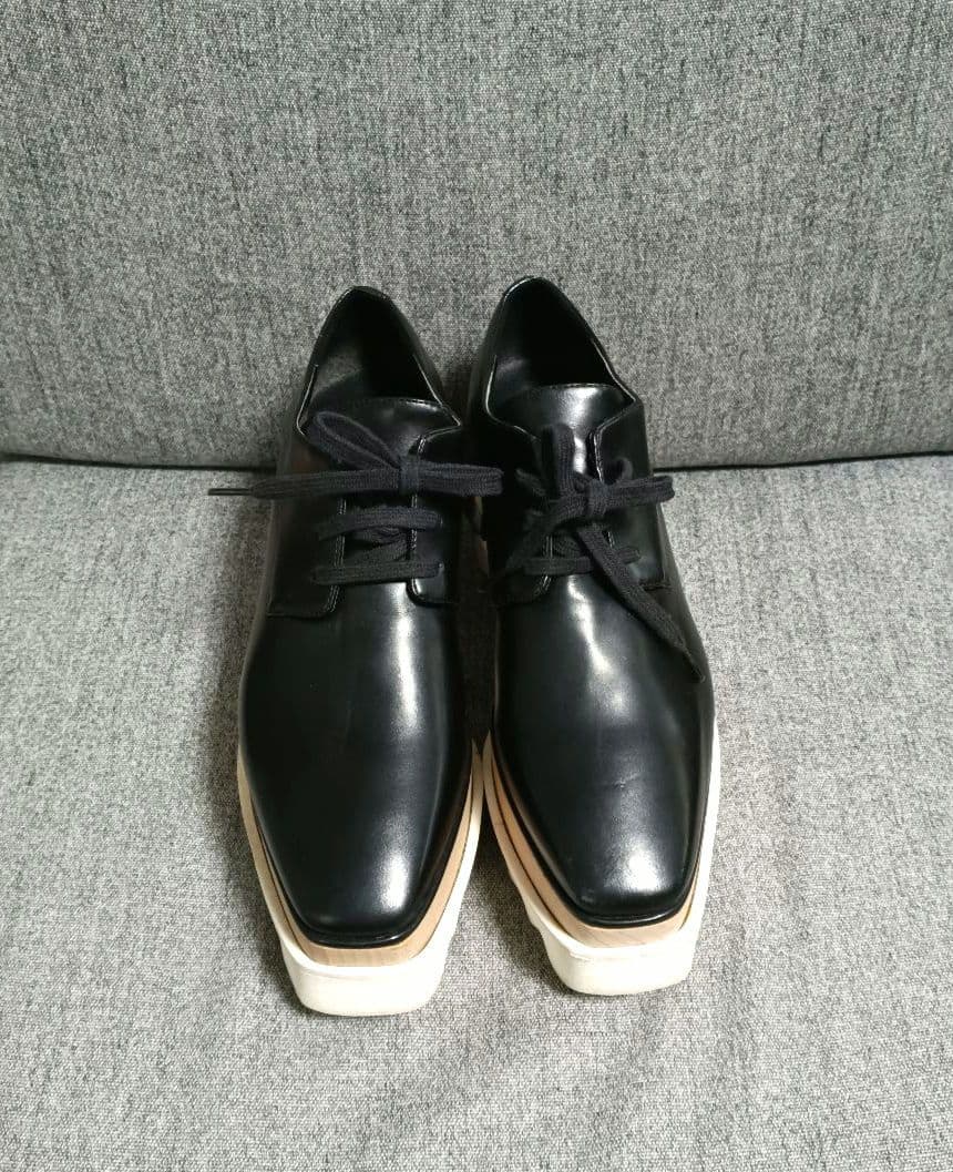 ステラマッカートニー エリス ブラックレザー 厚底レースアップシューズ 36