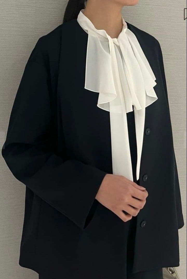 美品 ボールジィ 定価2万8千 ジョーゼットジャージー ノーカラージャケット 紺