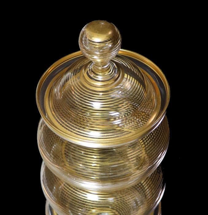 オールド・バカラ 明治～大正時代 春海商店特注 金彩千筋紋 大型蓋物