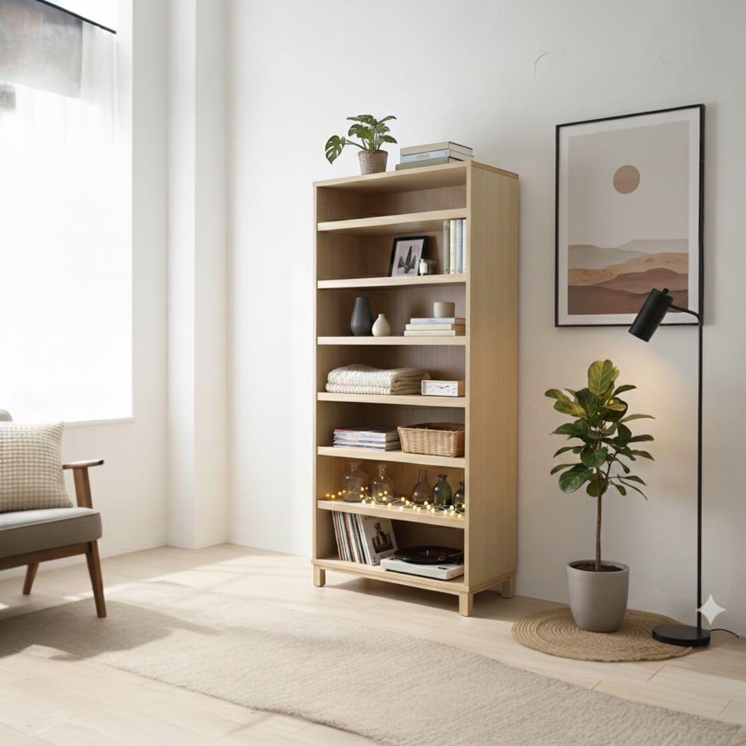 【美品】無印良品 MUJI タモ材 木製収納 本棚 書棚 7段 ブックシェルフ