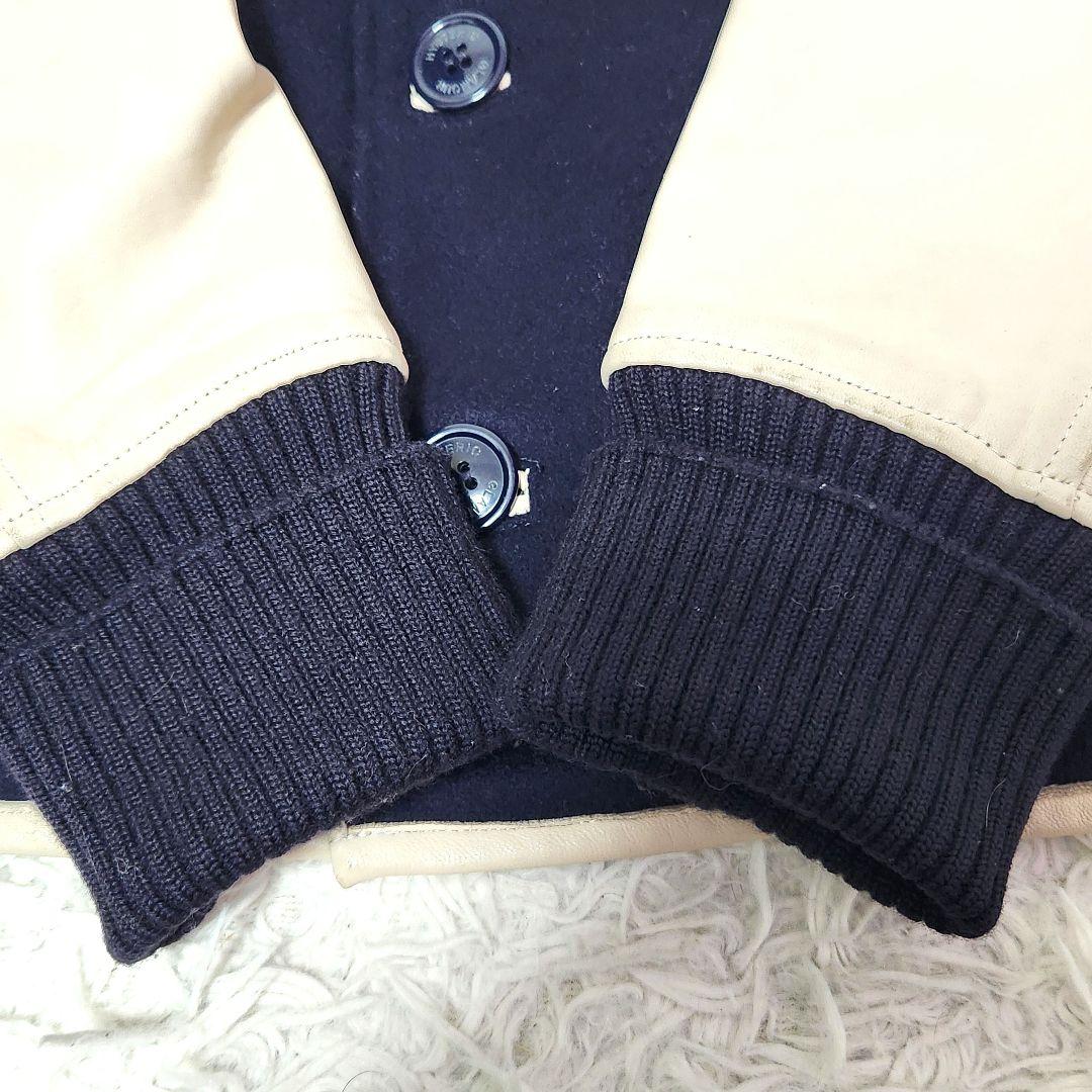 ✨人気モデル✨ヒステリックグラマー❣️スタジャン　M　ネイビー　ウール　袖レザー