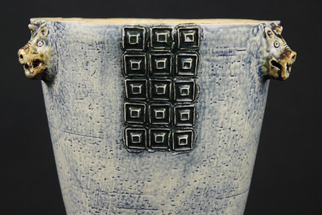 現代アート　西川勝 作　灰釉陶彩 三獣三足器　 花器・壺EN11-12