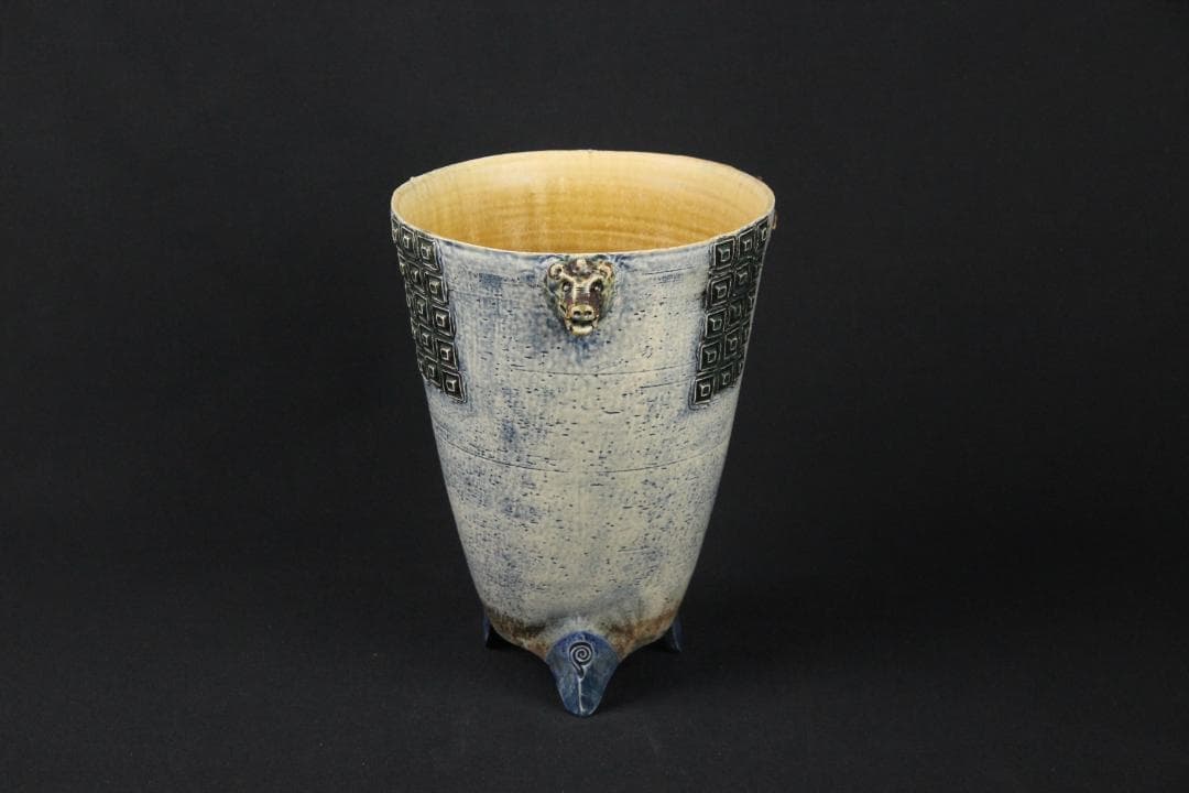現代アート　西川勝 作　灰釉陶彩 三獣三足器　 花器・壺EN11-12