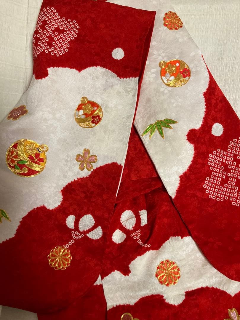 定価10万円以上高級絞り刺繍七五三着物　3歳被布長襦袢草履鞄髪飾りフルセット