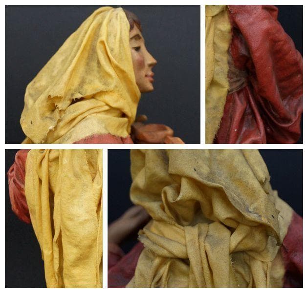 イタリア工芸品 紙人形『水瓶を持つ女性』48/300 アンティーク人形 木製台座