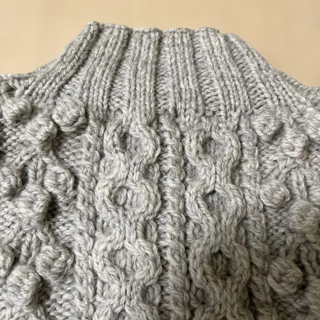 グレー ケーブル編み カーディガン　ハンドメイド　ハマナカ　ソノモノウール100