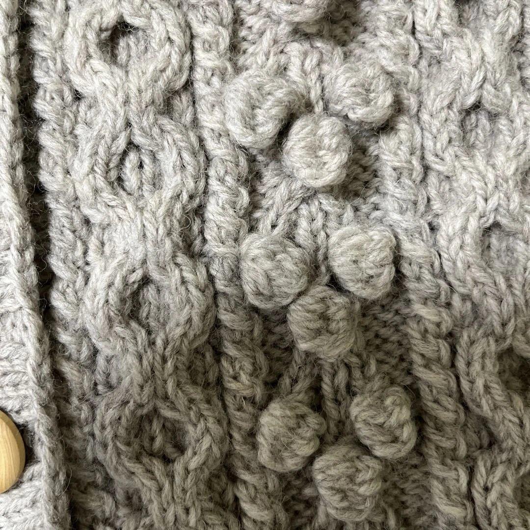 グレー ケーブル編み カーディガン　ハンドメイド　ハマナカ　ソノモノウール100