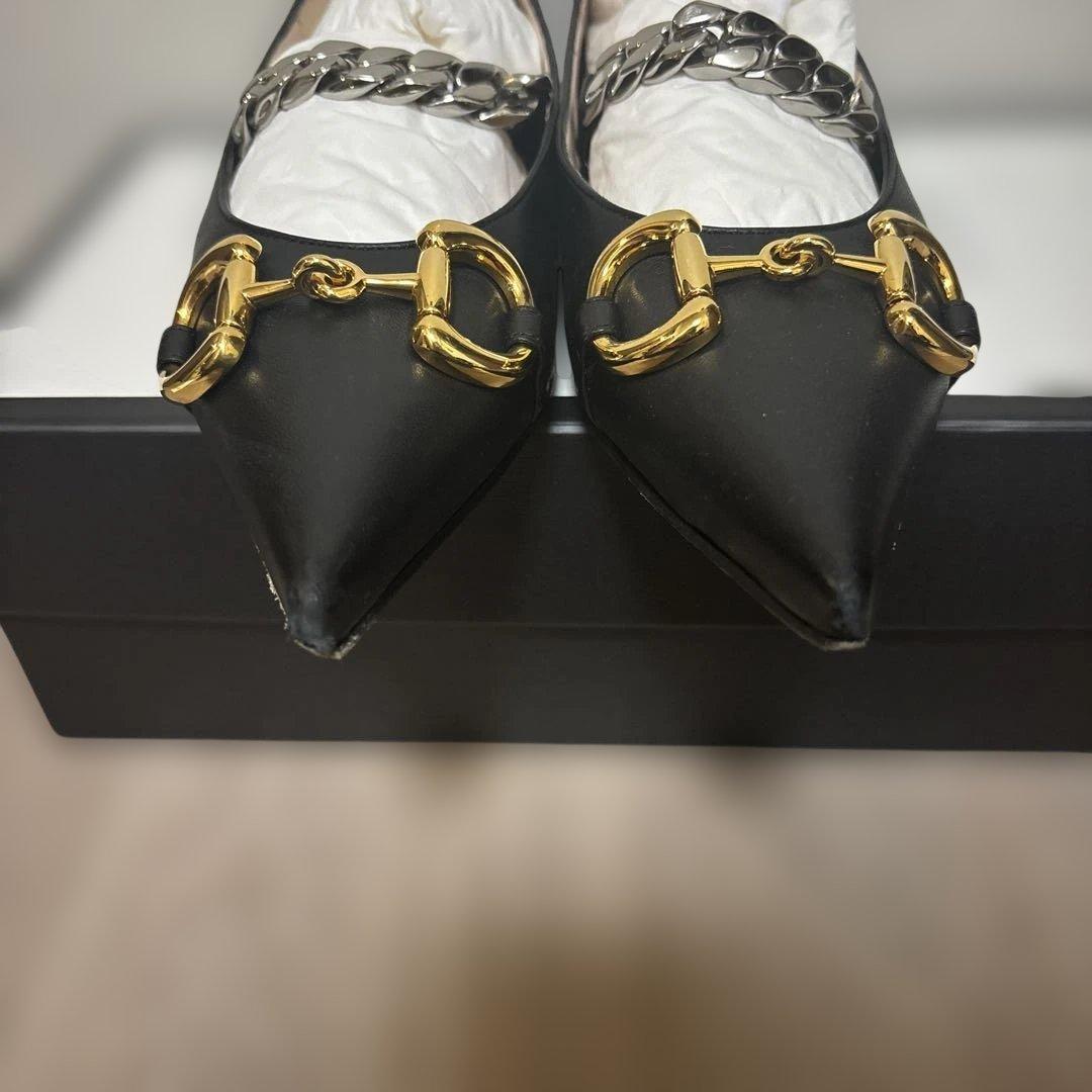 ペコ様交渉済【GUCCI】ブラック ホースビット チェーンポインテッドトゥ