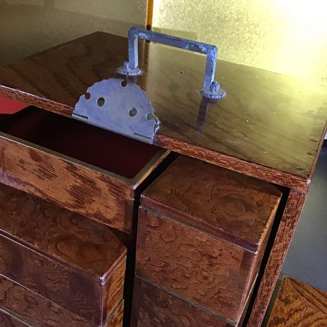 欅玉杢　野点重箱　差物師重箱　酒器付　明治期. B-2