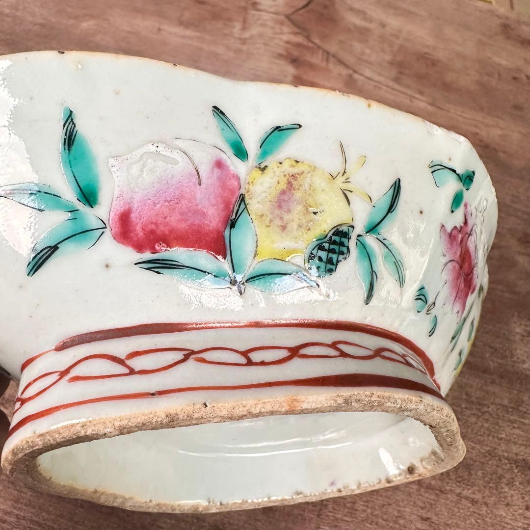 希少　粉彩　花文　高台皿　唐物　中国古玩　中国美術　骨董　アンティーク