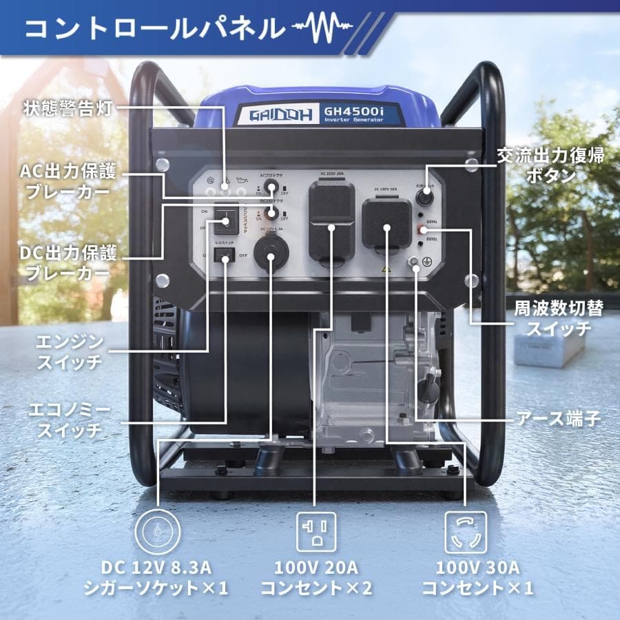 インバーター発電機 定格4.0kVA ガソリン 正弦波 低騒音 高性能 長時間運