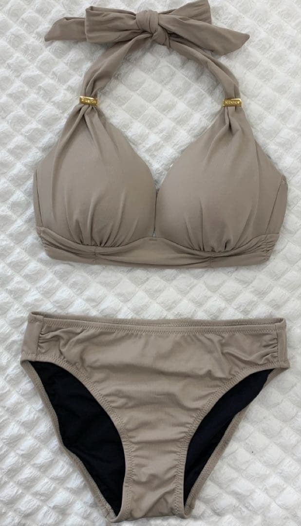 Riberce リベーチェ　無地サッシュホルターネックビキニ　水着　ベージュ