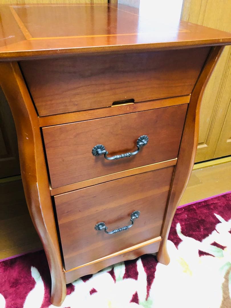 木製キャビネット 2段引き出し 茶色