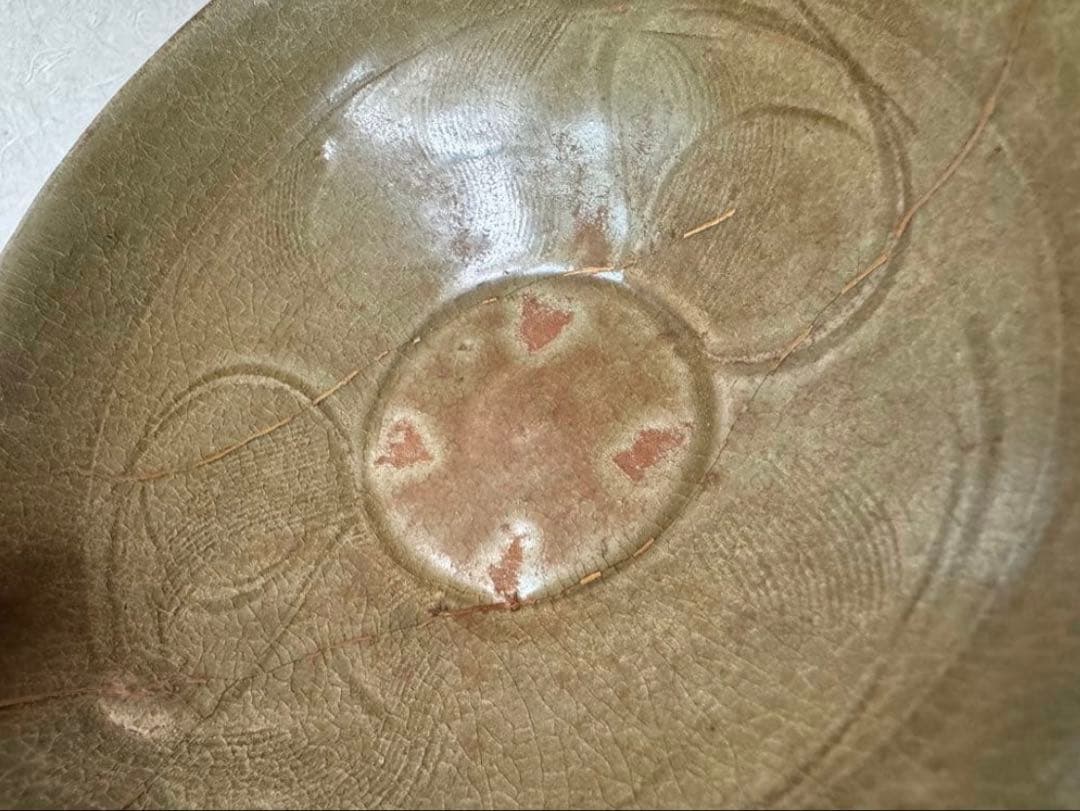 南宋時代　珠光青磁　茶碗　金継ぎあり　極め箱付