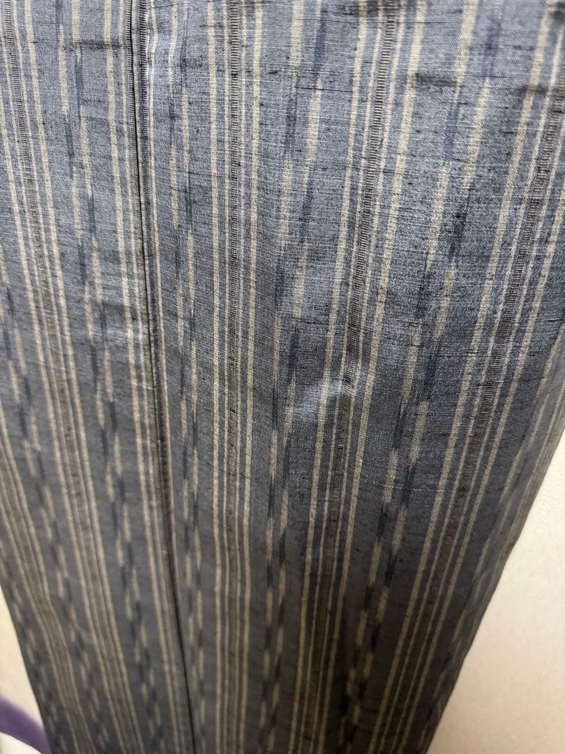 【未着用品】西陣織染匠「美吉」米沢産米沢紬 手機織 藍鼠色「多種縦縞文様」