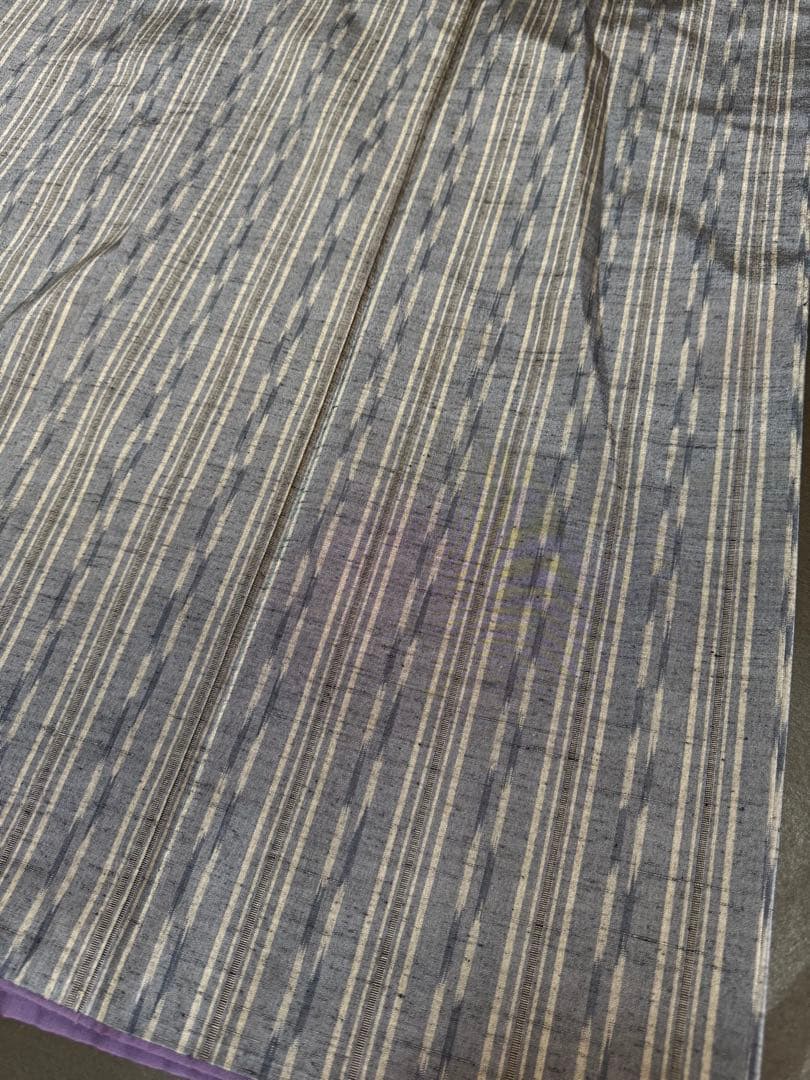 【未着用品】西陣織染匠「美吉」米沢産米沢紬 手機織 藍鼠色「多種縦縞文様」