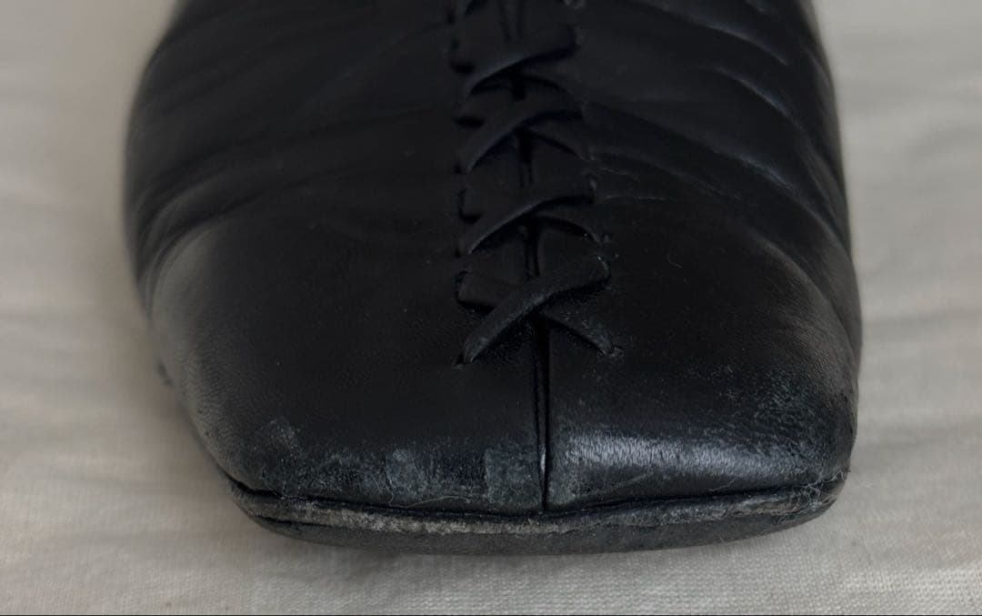 JIL SANDER ブラックレザー フラットシューズ　35