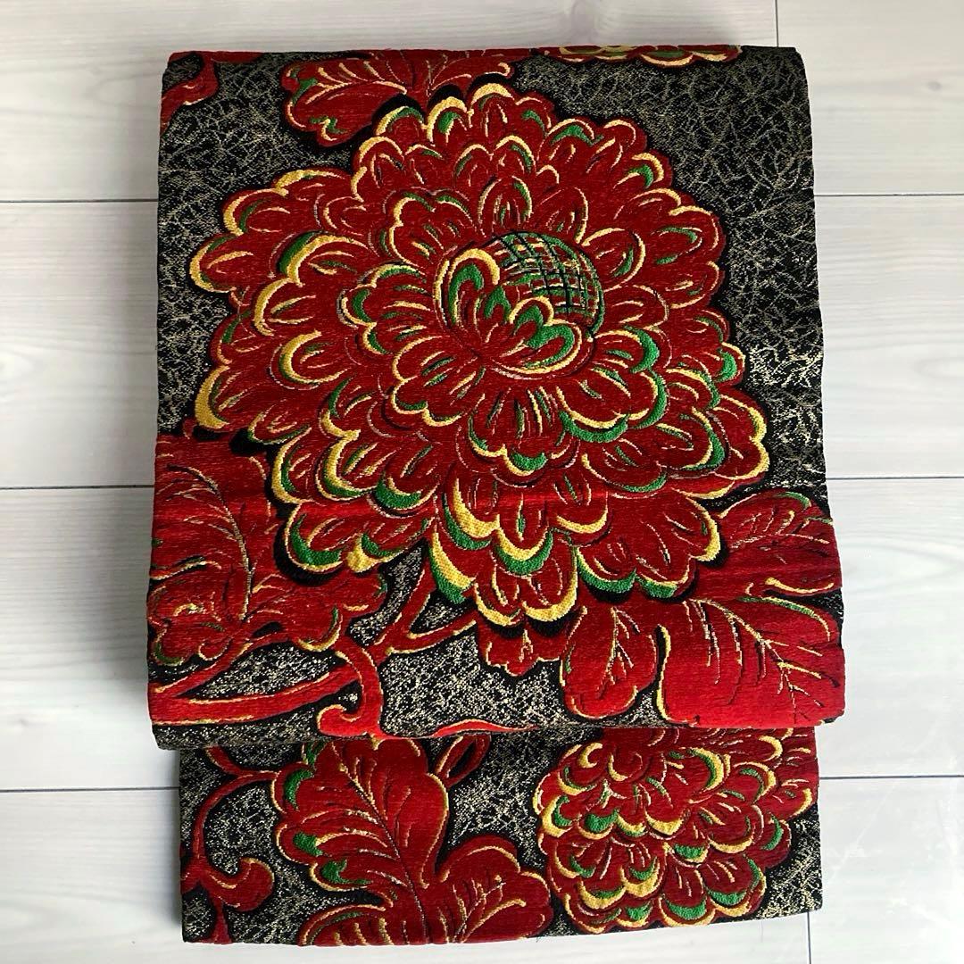 アンティーク名古屋帯　大正ロマン　大輪花模様　織り出し　上質　正絹2-25