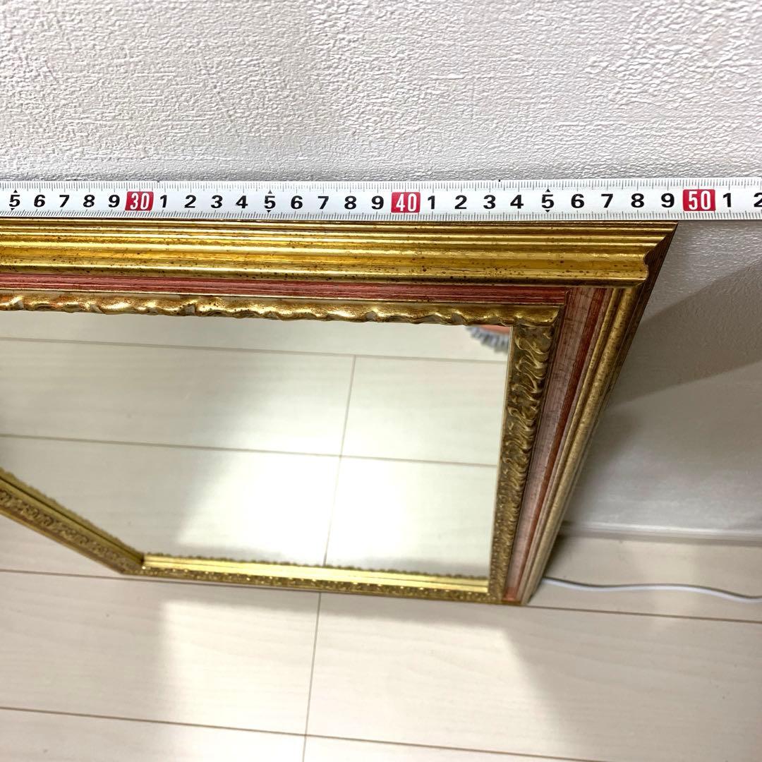 ITALY製　壁掛けミラー ゴールド・ピンク装飾　フック付