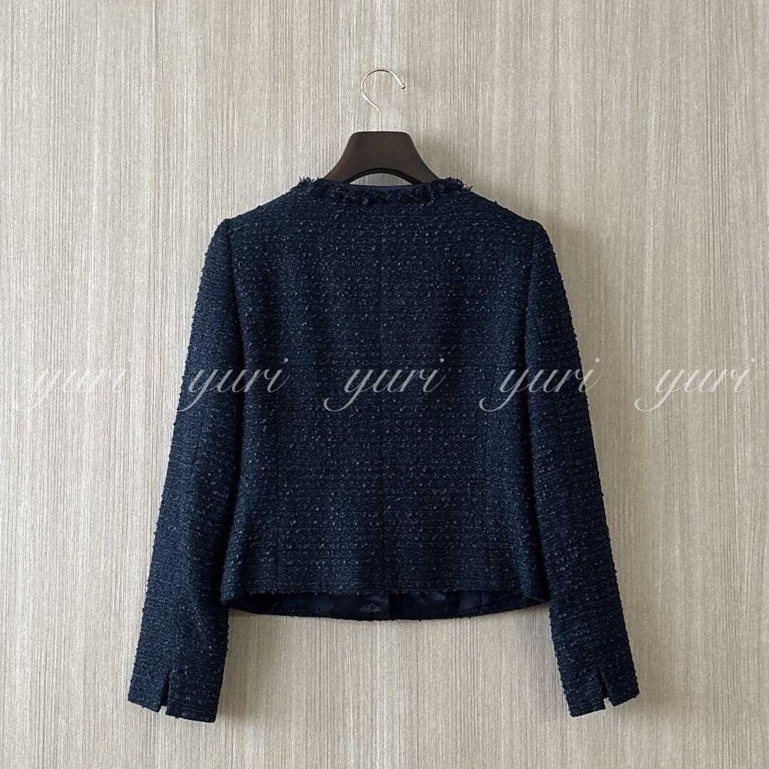 【1275】アナイ　ファンシーツイード クルー　ジャケット　　濃紺　38