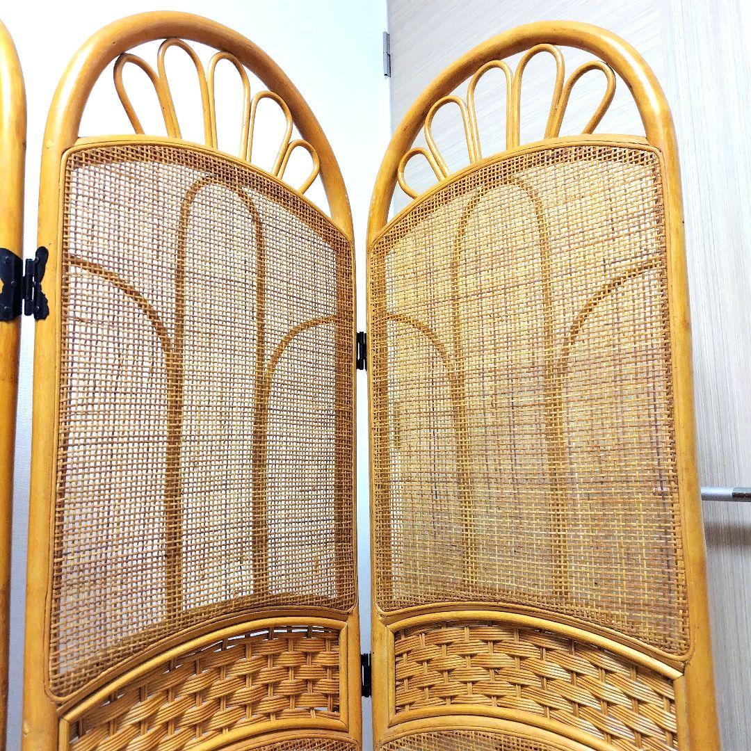 【たのメル便利用】籐 ラタン パーテーション 4連間仕切り 籐衝立