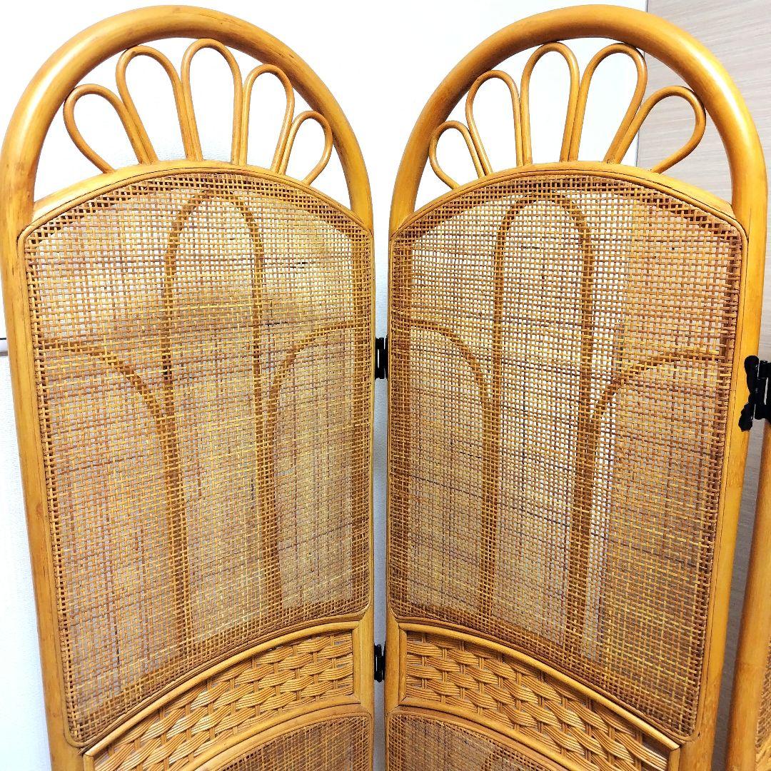 【たのメル便利用】籐 ラタン パーテーション 4連間仕切り 籐衝立