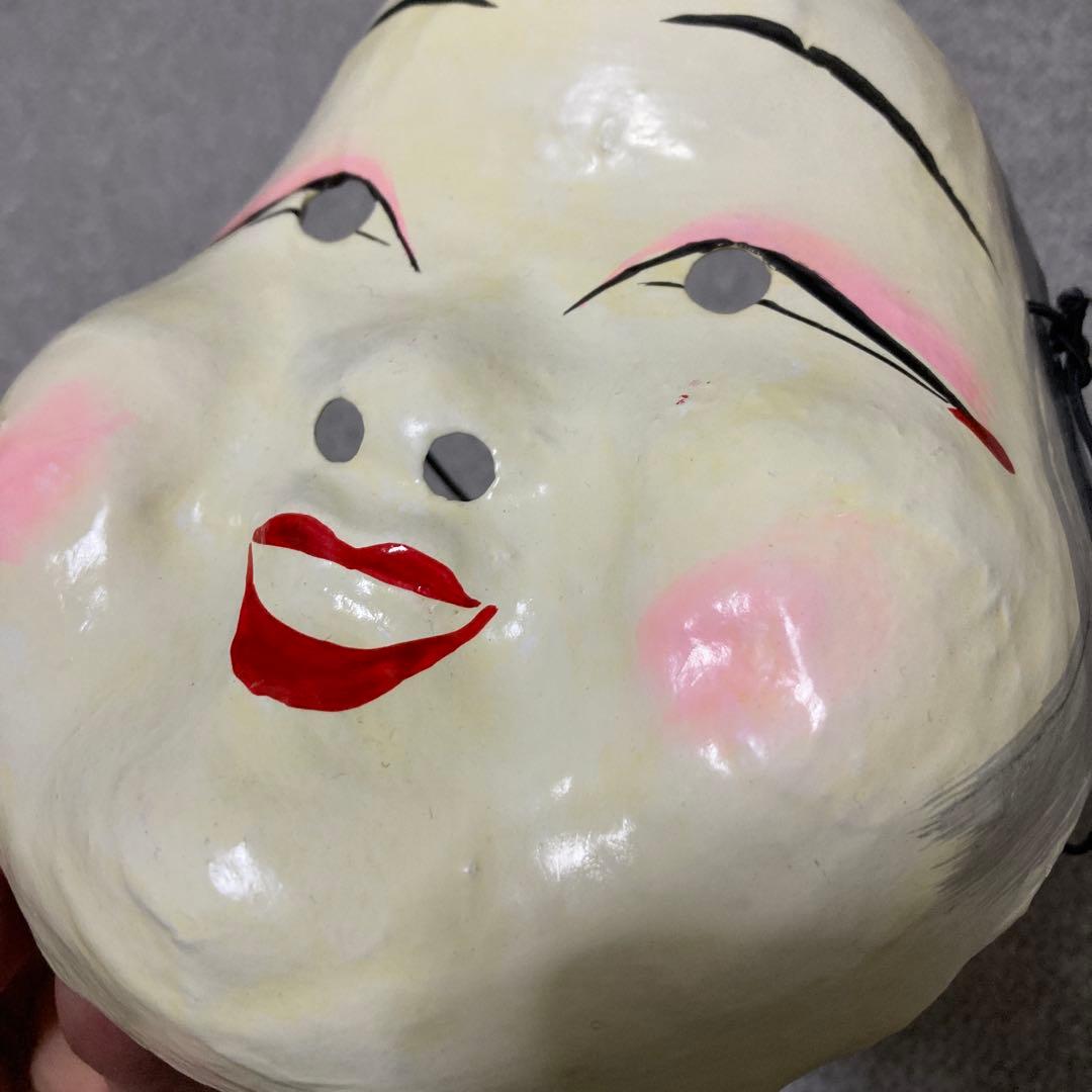 明治期 張り子 お多福面 おかめ面 ヴィンテージ 民俗仮面 古道具 骨董品 １