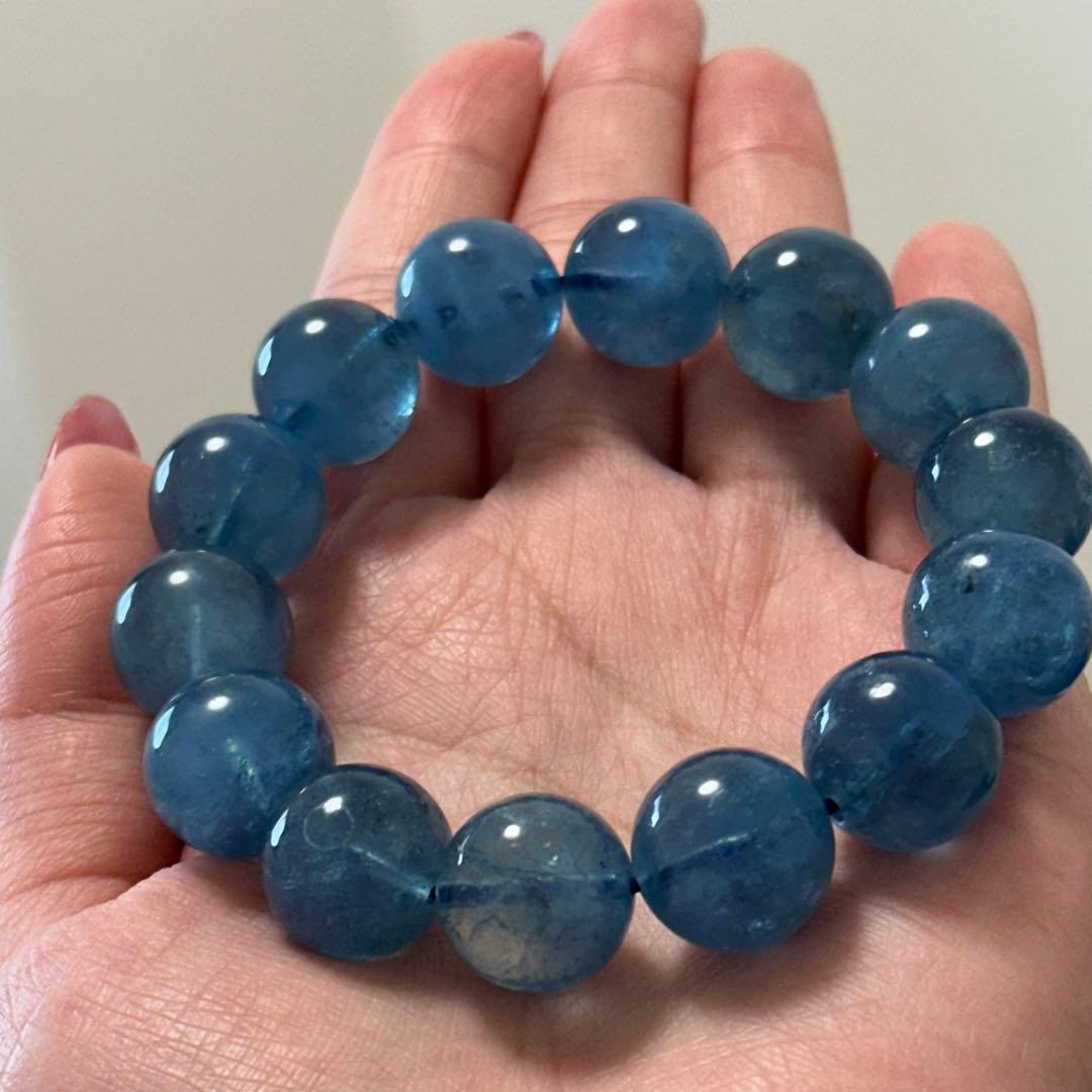 【高品質】上質 デビル アクアマリン 14mm ブレスレット 天然石 希少 水色