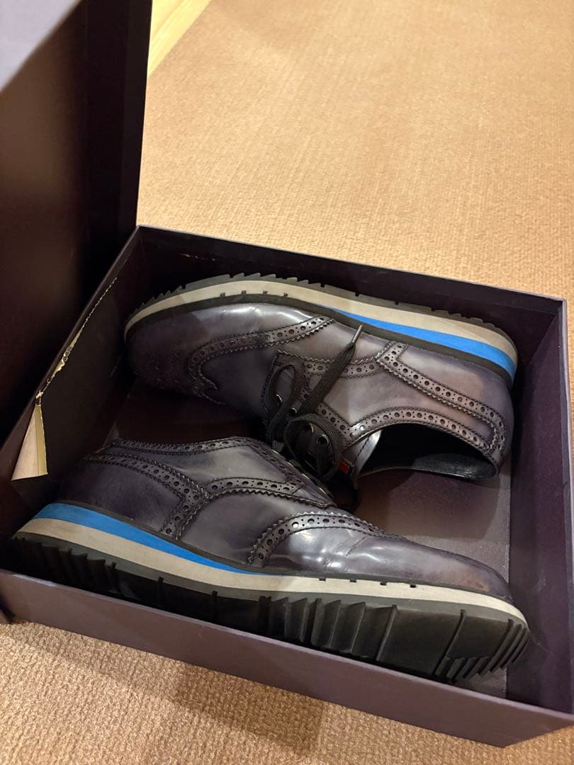 k*o様 ダークブルー レザー ウィングチップ シューズ