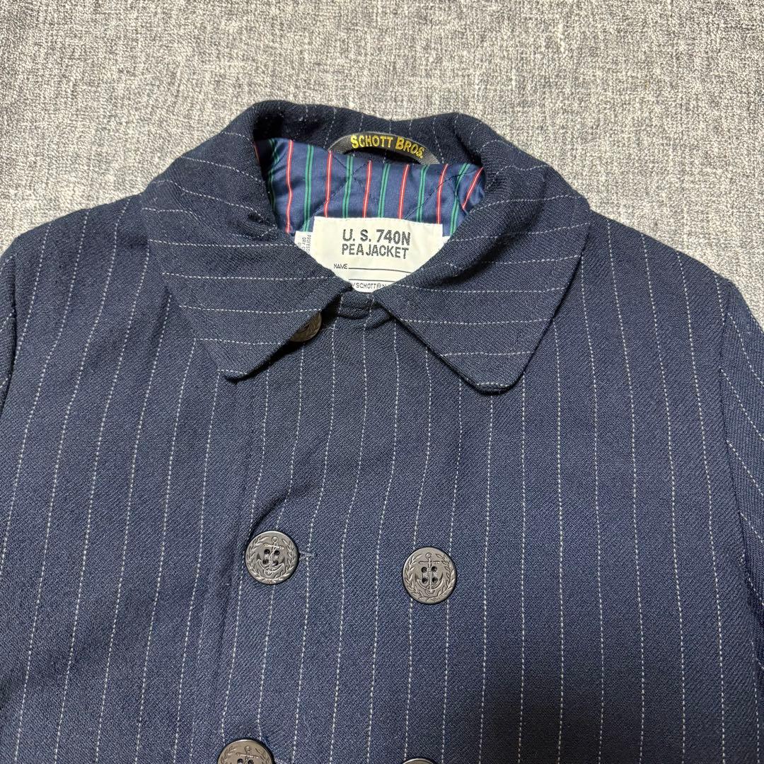 Schott×タケオキクチ★USA製Pコート 裏地キルティング&マルチストライプ