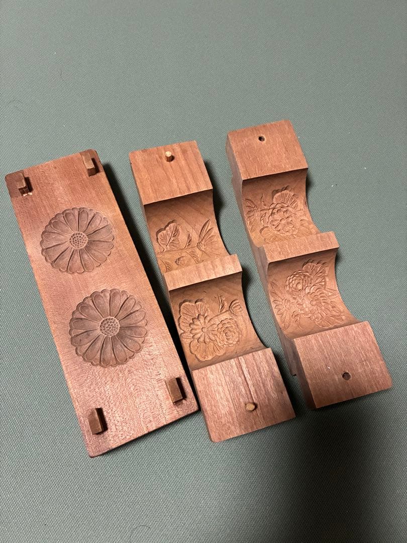 木製 落雁用和菓子型 菊模様 3パーツ